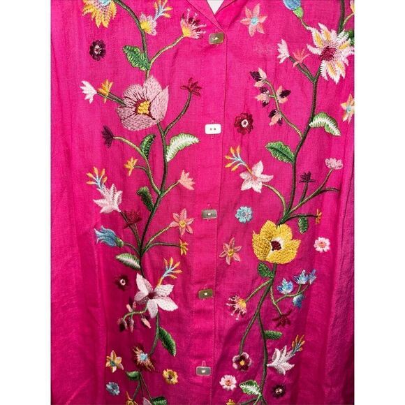John Mark Nwt Embroidered Floral Point Collar 3/4 Sleeve Button Front Tunic L - Picture 4 of 6